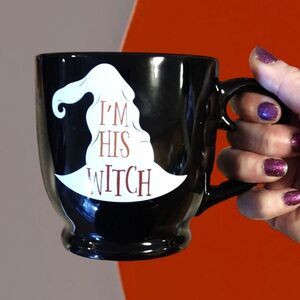 Disney Black Orange Hocus Pocus I'm His Witch Print Coffee Mug NWT